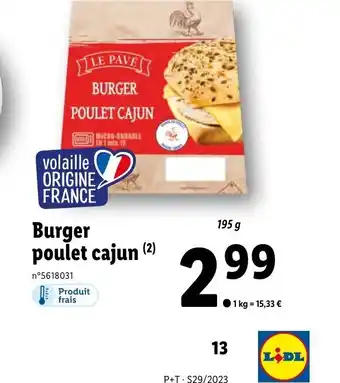 Lidl Burger poulet cajun (²) offre