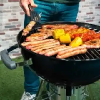 Barbecue au charbon à roulettes kekai yellowstone 58x47x100 cm rond avec couvercle et briquet couleur émaillé noir