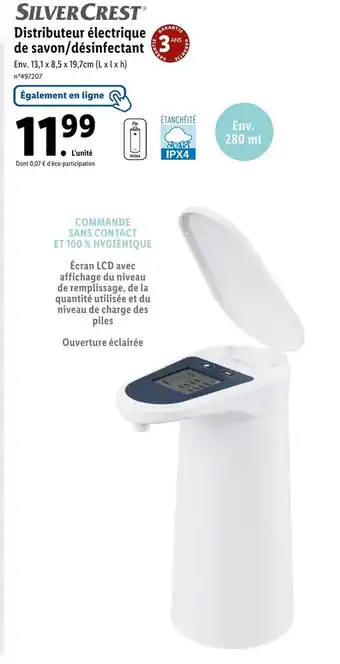 Lidl Distributeur électrique de savon/désinfectant 3 offre