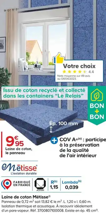 Castorama Metisse laine de coton métisse offre