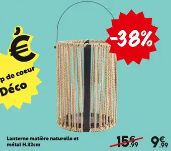 Maxi Bazar Lanterne matière naturelle et métal h.32cm offre
