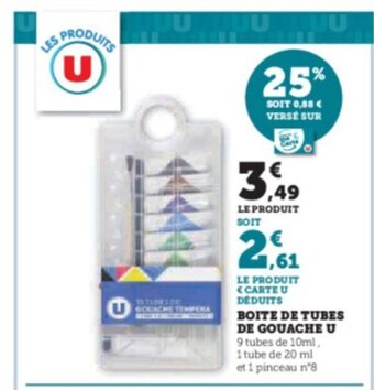 Super U BOITE DE TUBES DE GOUACHE U offre