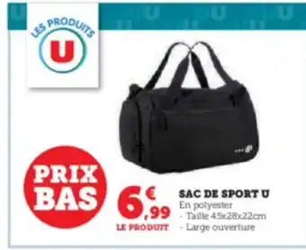Super U SAC DE SPORT U En polyester ,99- Taille 45x28x22cm offre