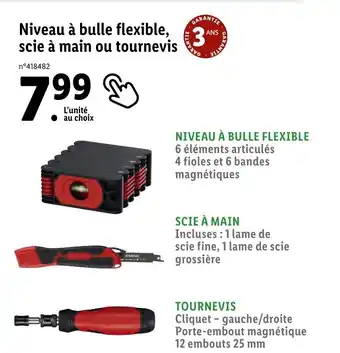 Lidl Niveau à bulle flexible, scie à main ou tournevis offre