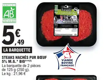 E.Leclerc STEAKS HACHÉS PUR BŒUF 5% M.G. BIO offre