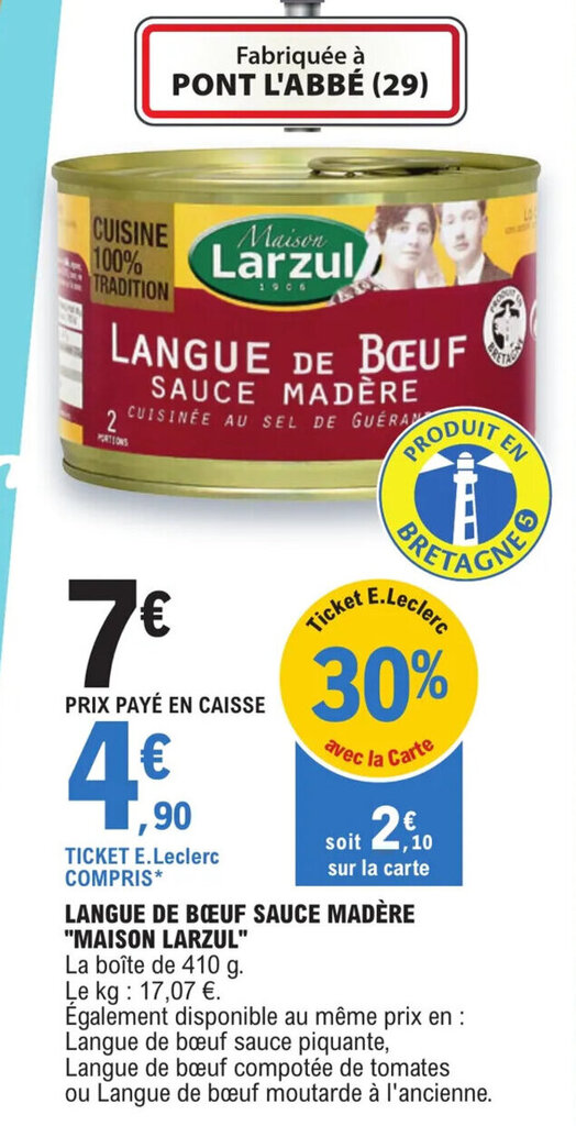 Promo LANGUE DE BŒUF SAUCE MADÈRE Promo LANGUE DE BŒUF SAUCE MADÈRE