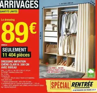 Brico Dépôt DRESSING IMITATION CHÊNE CLAIR H. 200 CM AVEC RIDEAU offre