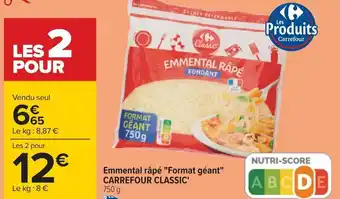 Carrefour Emmental râpé "Format géant" CARREFOUR CLASSIC' offre