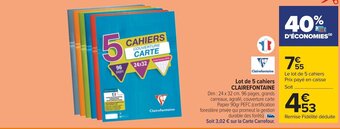 Carrefour Lot de 5 cahiers CLAIREFONTAINE offre