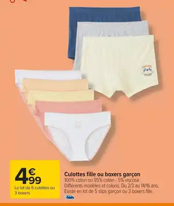 Carrefour Culottes fille ou boxers garçon offre