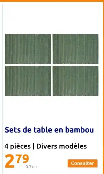 Action Sets de table en bambou 4 pièces | Divers modèles offre