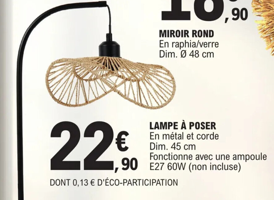 Promo LAMPE À POSER En métal et corde Dim. 45 cm Fonctionne avec une