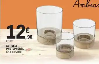 E.Leclerc SET DE 3 PHOTOPHORES En bois/verre offre