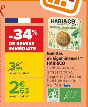 Carrefour Hari&co galettes de légumineuses offre