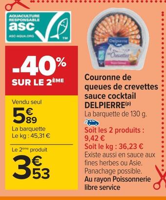 Carrefour Delpierre couronne de queues de crevettes sauce cocktail offre