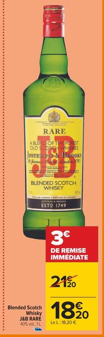 Carrefour J&b rare blended scotch whisky offre