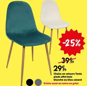 Maxi Bazar Chaise en velours tonia pieds effet bois blanche ou bleu canard offre