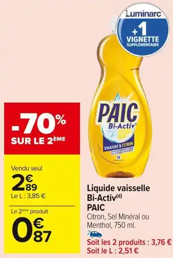 Carrefour Market Paic liquide vaisselle bi-activ(d) offre