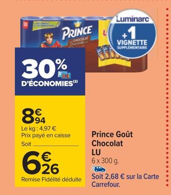 Carrefour Lu prince goût chocolat offre