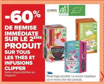 Carrefour Clipper -60% de remise immédiate sur le 2ème produit sur tous les thés et infusions clipper offre