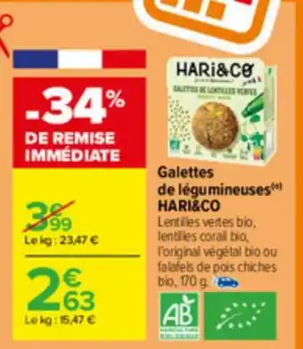 Carrefour Galettes de légumineuses) HARI&CO offre