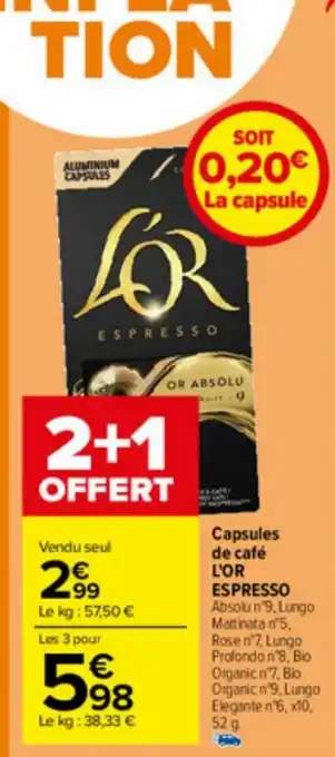 Carrefour Capsules de café L'OR ESPRESSO offre