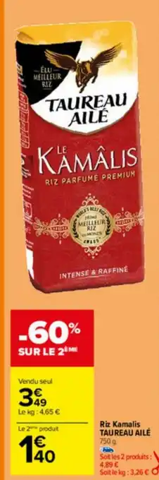Carrefour Riz Kamalis TAUREAU AILÉ 750 g offre