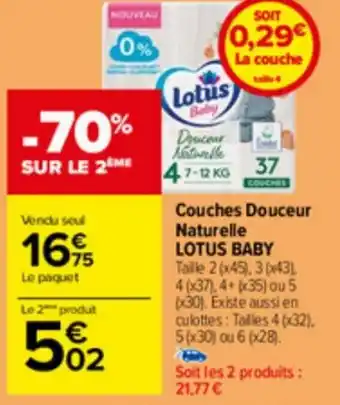 Carrefour Couches Douceur Naturelle LOTUS BABY Taille 2 (x45), 3(x43) offre