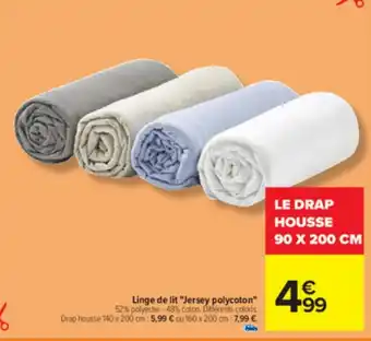 Carrefour Linge de lit "Jersey polycoton" 52% polyester - 48% coton. Différents coloris. offre