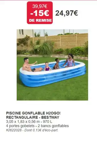 Costco PISCINE GONFLABLE H2OGO! RECTANGULAIRE - BESTWAY 3,05 x 1,83 x 0,56 m - 970 L offre
