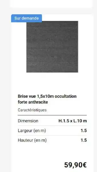 Brise vue 1,5x10m occultation forte anthracite