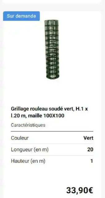 Weldom Grillage rouleau soudé vert, H.1 x 1.20 m, maille 100X100 offre