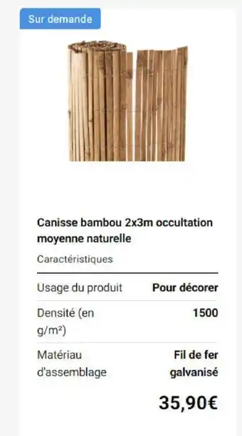 Weldom Canisse bambou 2x3m occultation moyenne naturelle offre