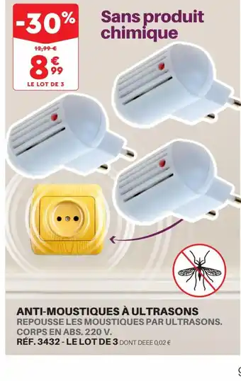 Shopix ANTI-MOUSTIQUES À ULTRASONS REPOUSSE LES MOUSTIQUES PAR ULTRASONS. CORPS EN ABS. 220 V. offre