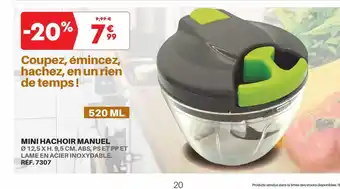 Shopix MINI HACHOIR MANUEL Ø12,5 X H. 9,5 CM. ABS, PS ET PP ET LAME EN ACIER INOXYDABLE. RÉF.7307 offre