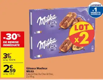 Carrefour Gâteaux Moelleux MILKA Cake & Choc Ou Choc & Choc, 2 x 175 g. offre