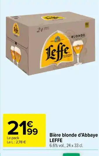 Carrefour Bière blonde d'Abbaye LEFFE 6.6% vol., 24 x 33 cl. offre