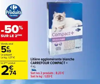 Carrefour Litière agglomérante blanche CARREFOUR COMPACT + offre