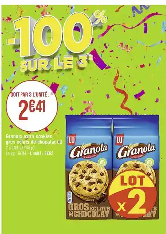 Casino Supermarchés Lu granola extra cookies gros éclats de chocolat offre
