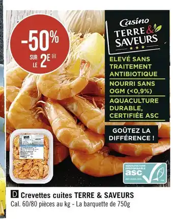 Casino Supermarchés Terre & saveurs crevettes cuites offre