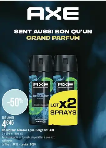 Casino Supermarchés Axe déodorant aérosol aqua bergamot offre