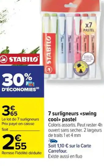 Carrefour 7 surligneurs <<swing cool» pastel offre
