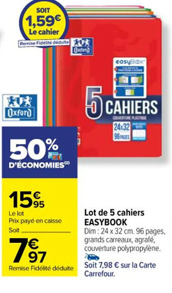 Carrefour Lot de 5 cahiers EASYBOOK offre