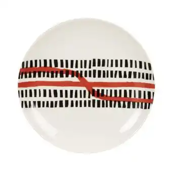 Maisons du Monde Assiette à dessert en porcelaine blanche motifs graphiques noirs et rouges offre