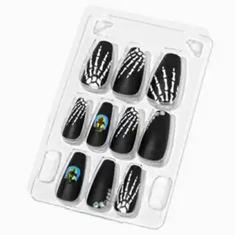 Claire's Lot de faux ongles autocollants squareletto squelette embelli - lot de 24 offre