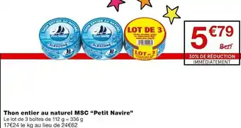 Monoprix Thon entier au naturel MSC “Petit Navire” offre