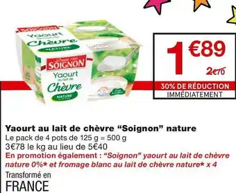 Monoprix Yaourt au lait de chèvre nature offre