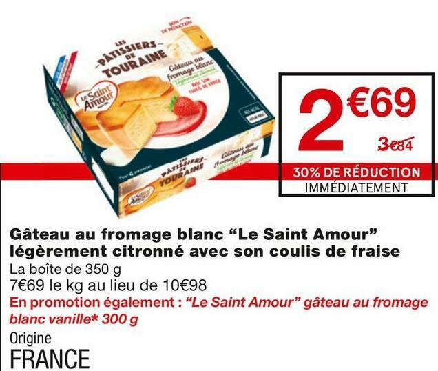 Promo Gateau Au Fromage Blanc Legerement Citronne Avec Son Coulis De Fraise Chez Monoprix