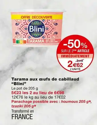 Monoprix Tarama aux œufs de cabillaud offre