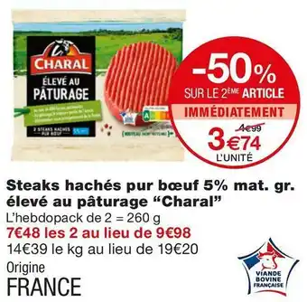 Monoprix Steaks hachés pur bœuf 5% mat. gr. élevé au pâturage offre